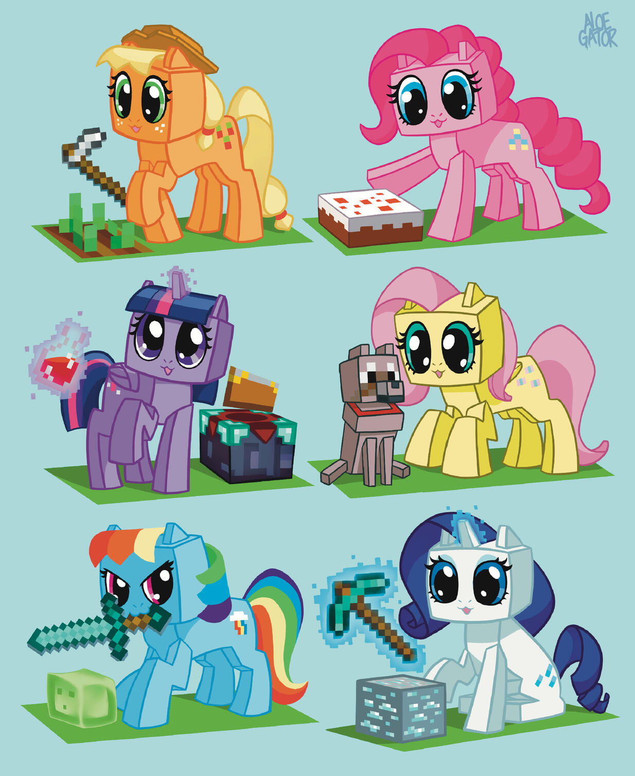 fanart crossover of My Little Pony and Minecraft!